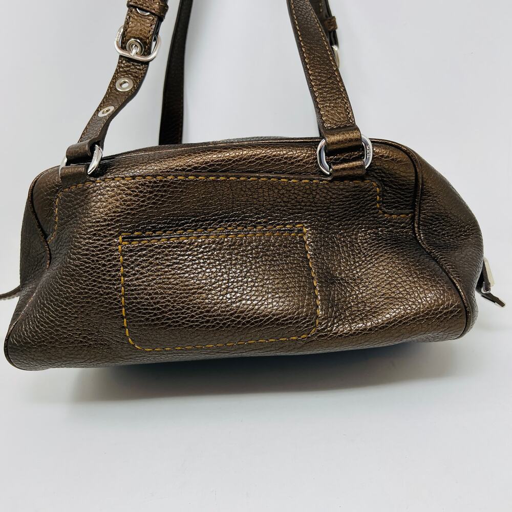 Tod's Media Giorno Pebble Leather Hobo Bag Shoulder Baguette Metallic - Picture 5 of 11